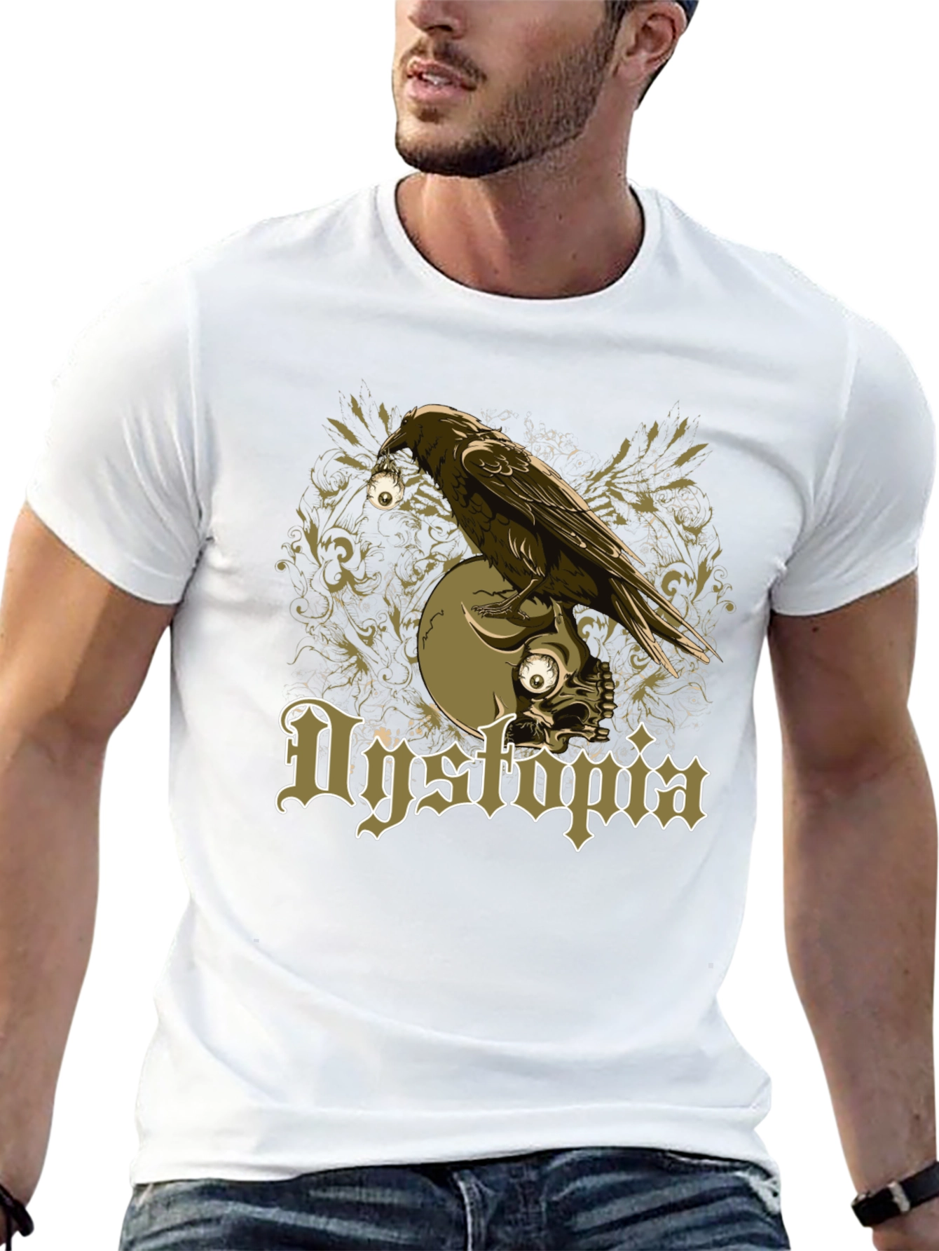 Dystopia Raven Skull Graphic Black T-Shirt
