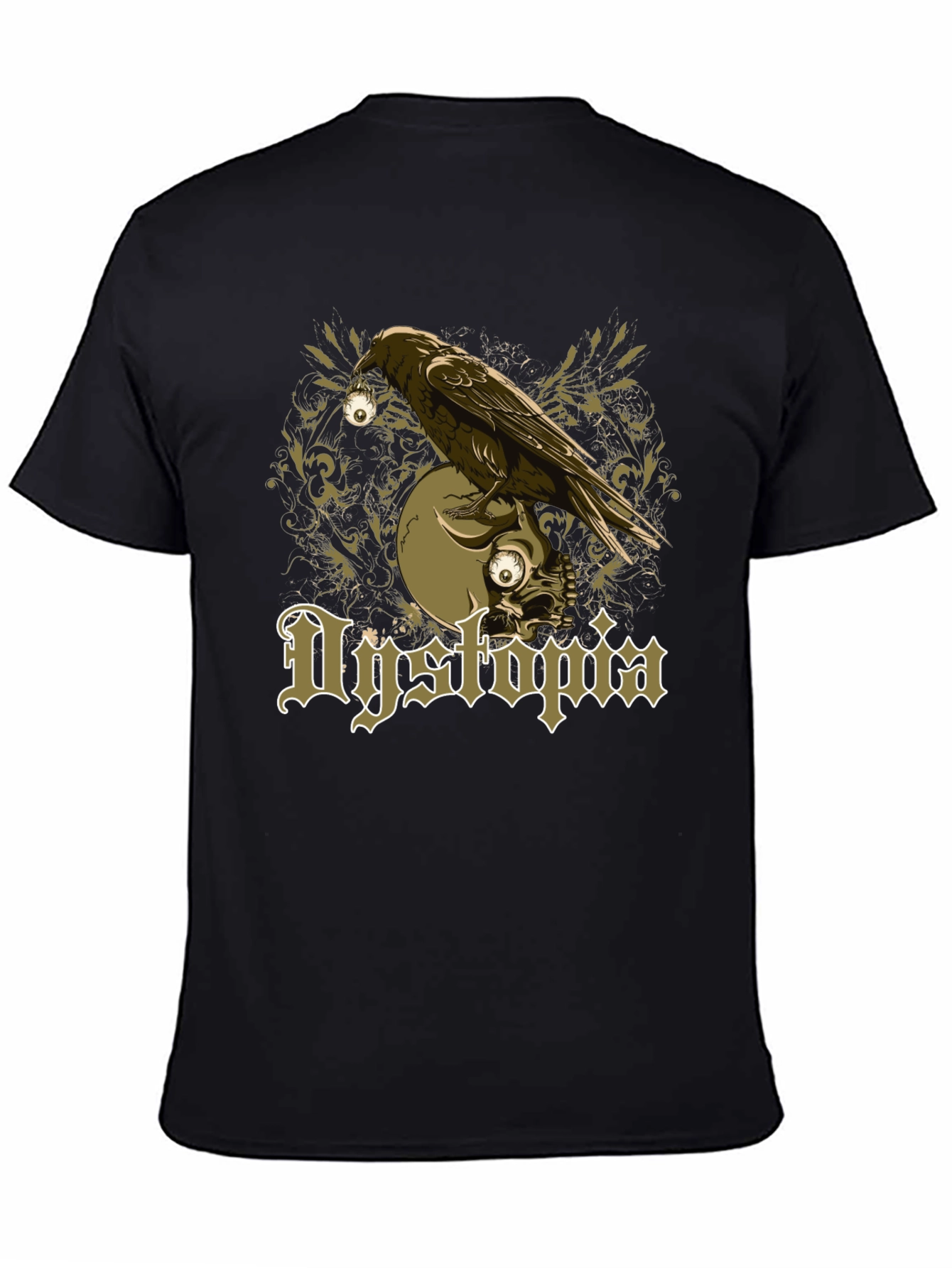 Dystopia Raven Skull Graphic Black T-Shirt