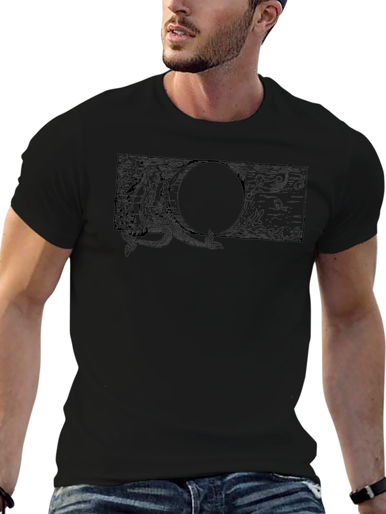 Black T-Shirt with Mermaid Graphic Tee