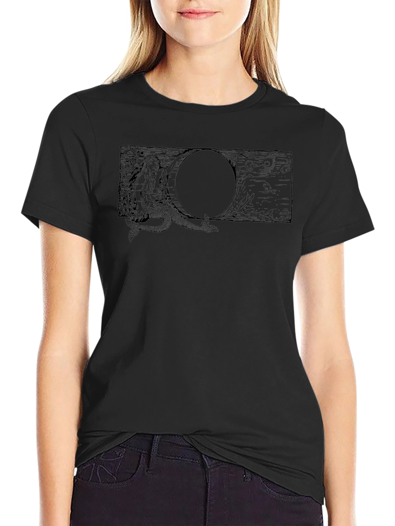 Black T-Shirt with Mermaid Graphic Tee