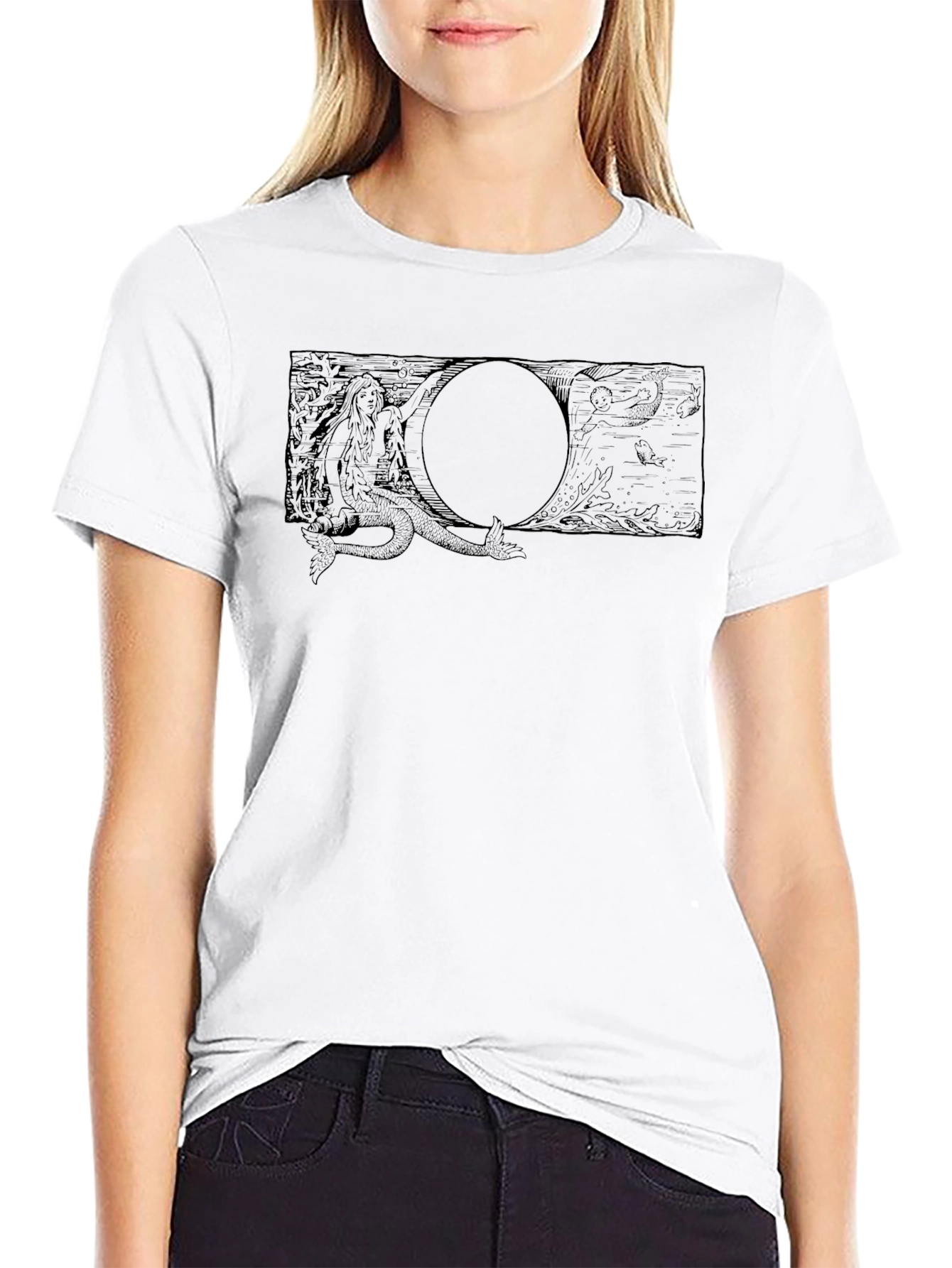Black T-Shirt with Mermaid Graphic Tee