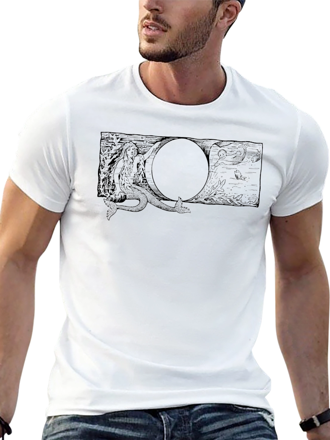 Black T-Shirt with Mermaid Graphic Tee
