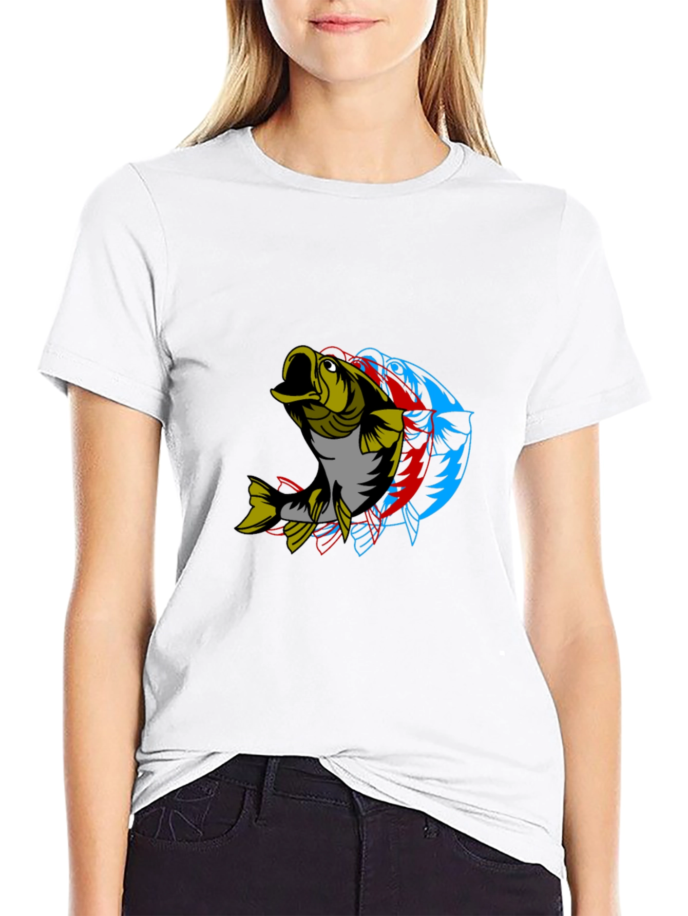 Mens Graphic Tee - 3D Fish Design Black Cotton