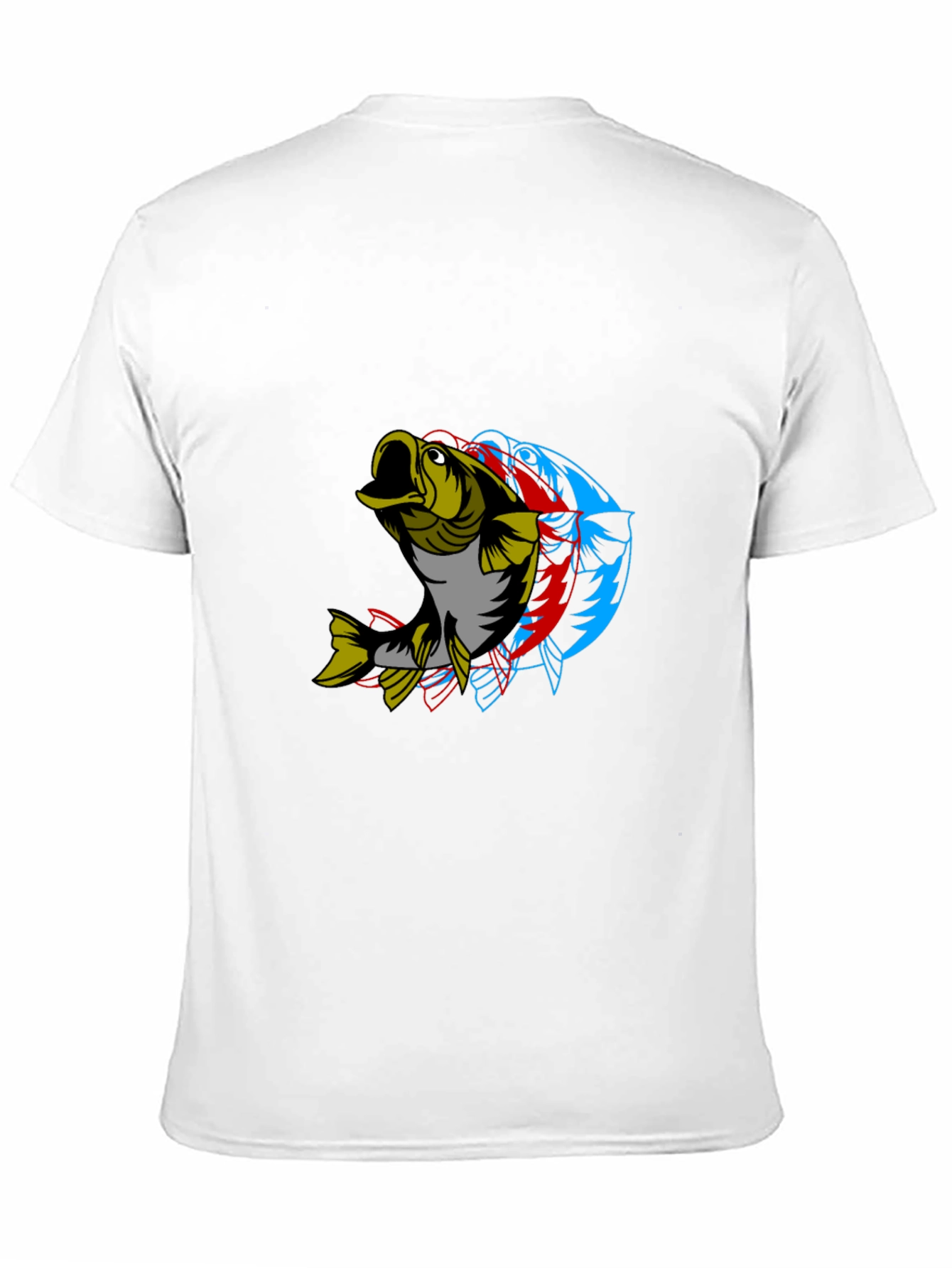 Mens Graphic Tee - 3D Fish Design Black Cotton