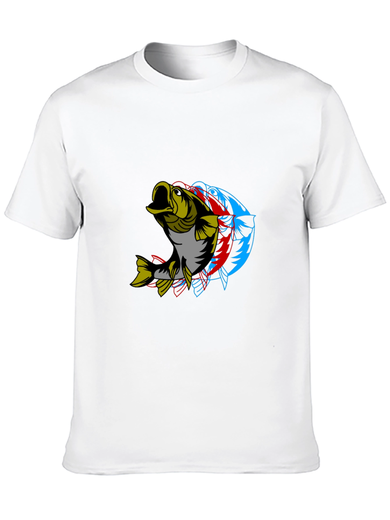 Mens Graphic Tee - 3D Fish Design Black Cotton