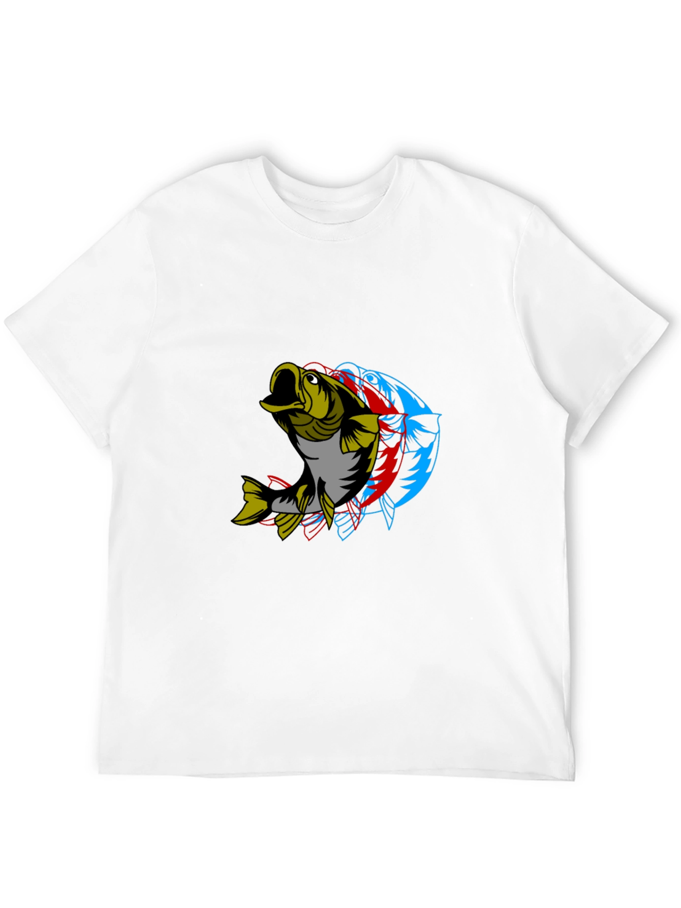 Mens Graphic Tee - 3D Fish Design Black Cotton