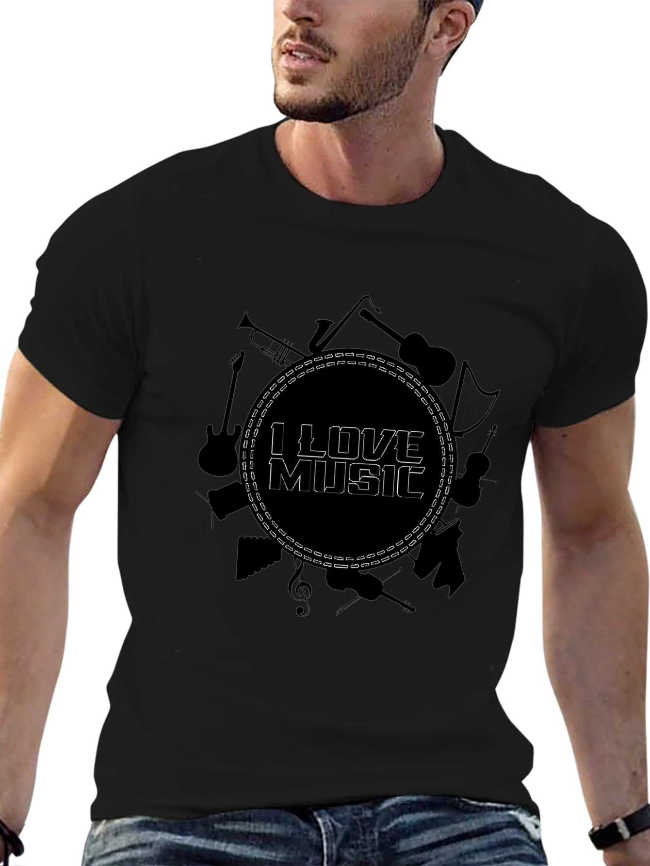 I Love Music Black Graphic Tee