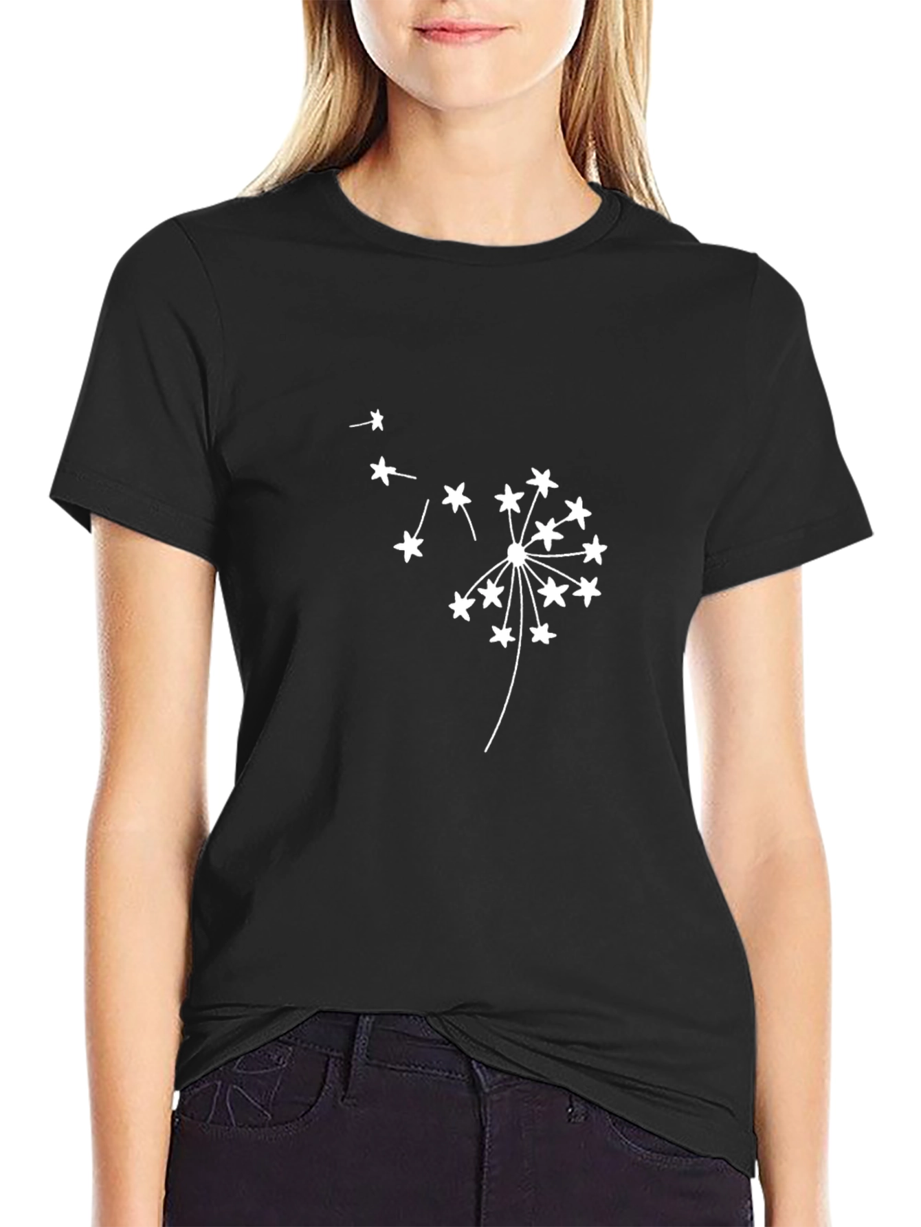 Stylish Black Tee with Dandelion Design