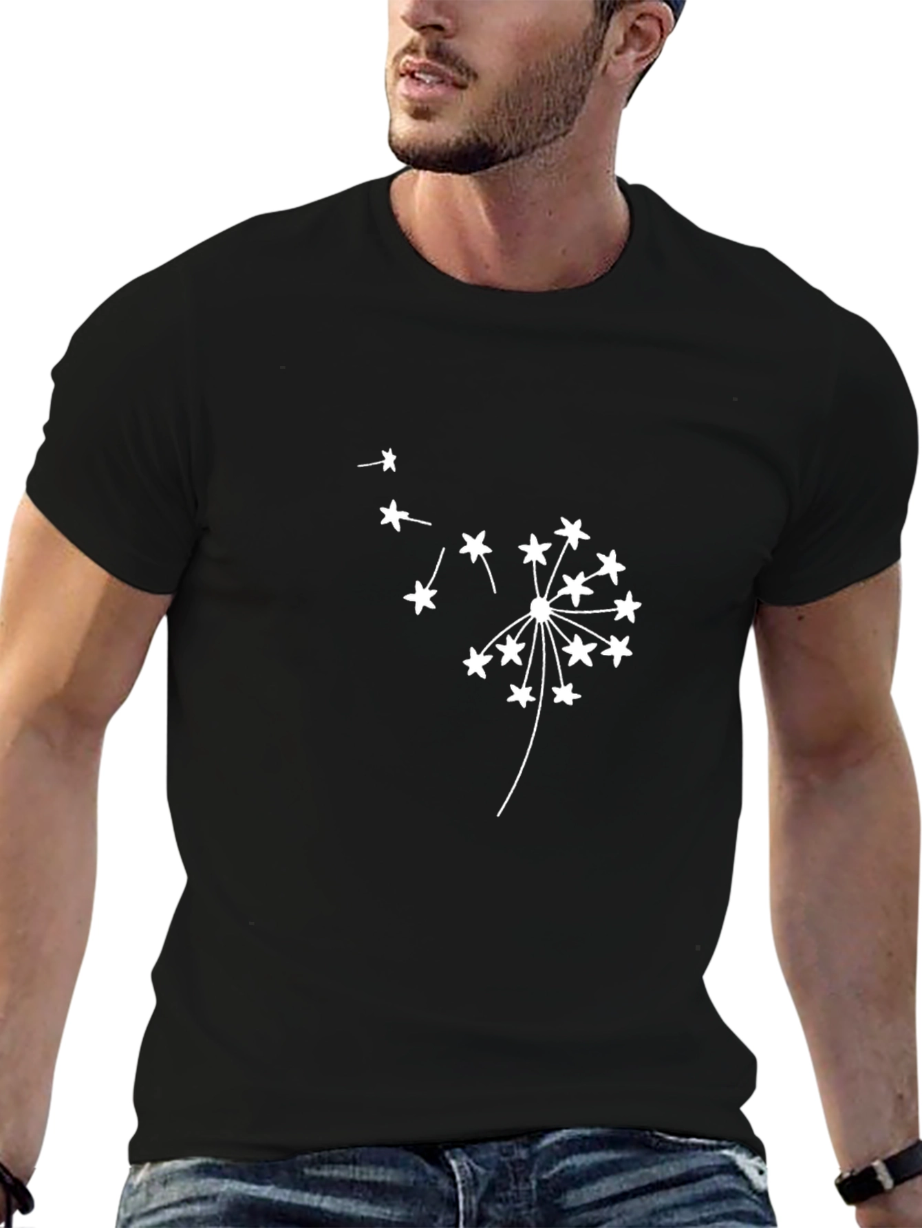 Stylish Black Tee with Dandelion Design