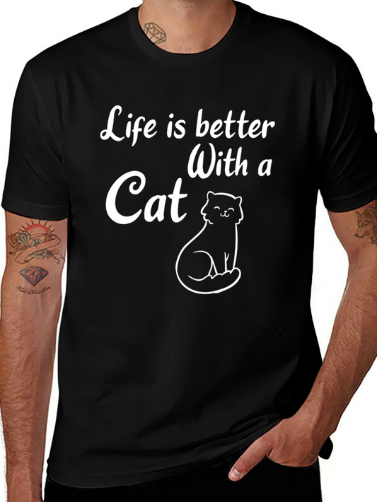 Life is Better with a Cat Graphic Tee - Black