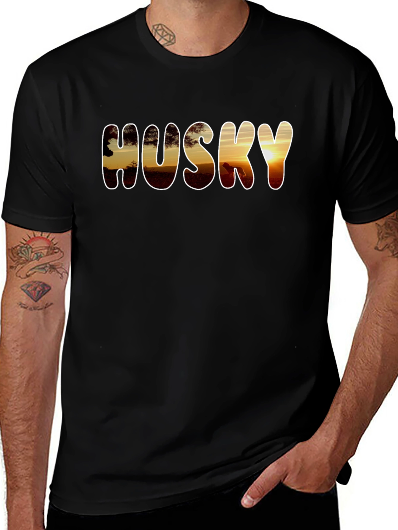 Husky Sunset Graphic T-Shirt