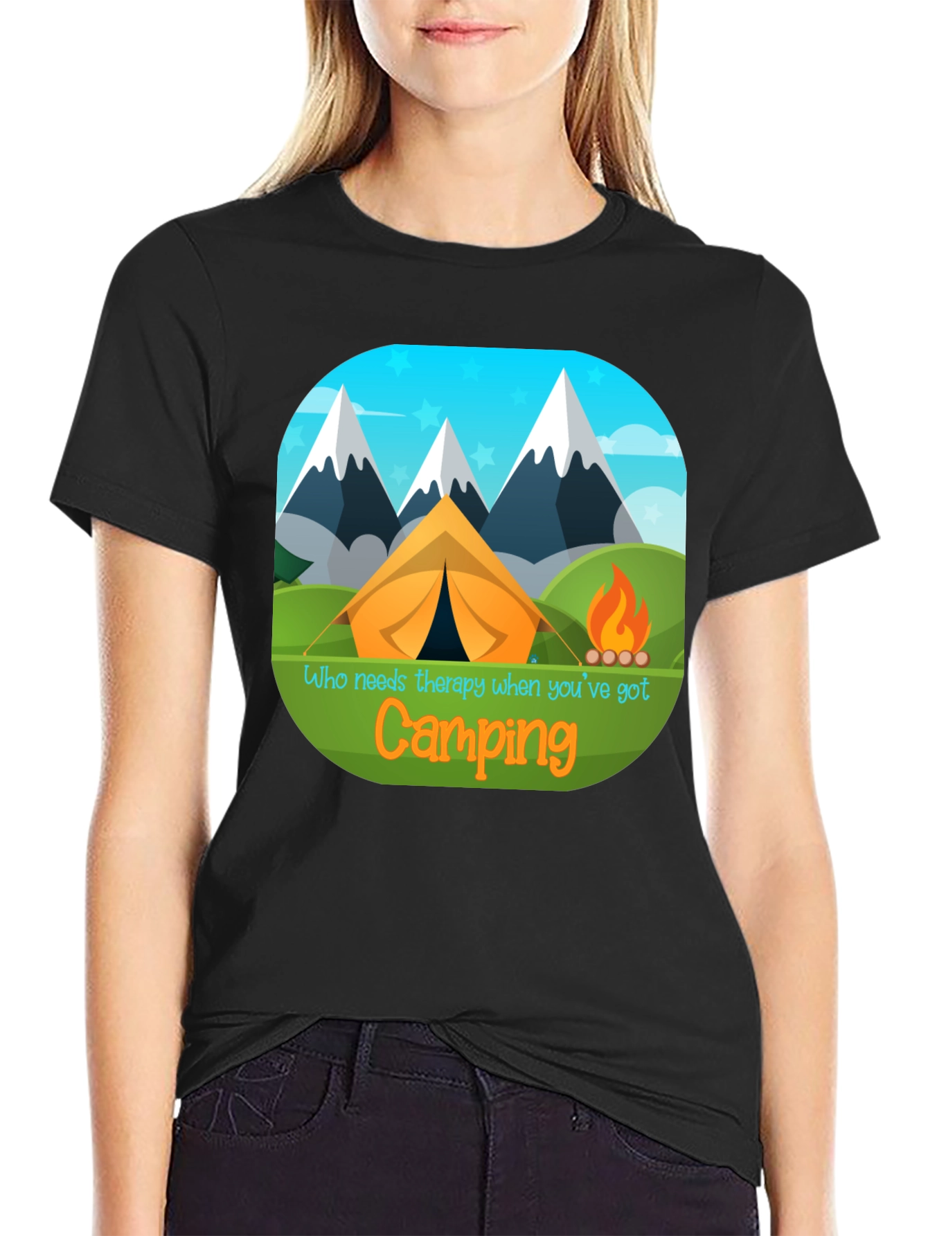 Camping Therapy T-Shirt - Mountain Tent Design