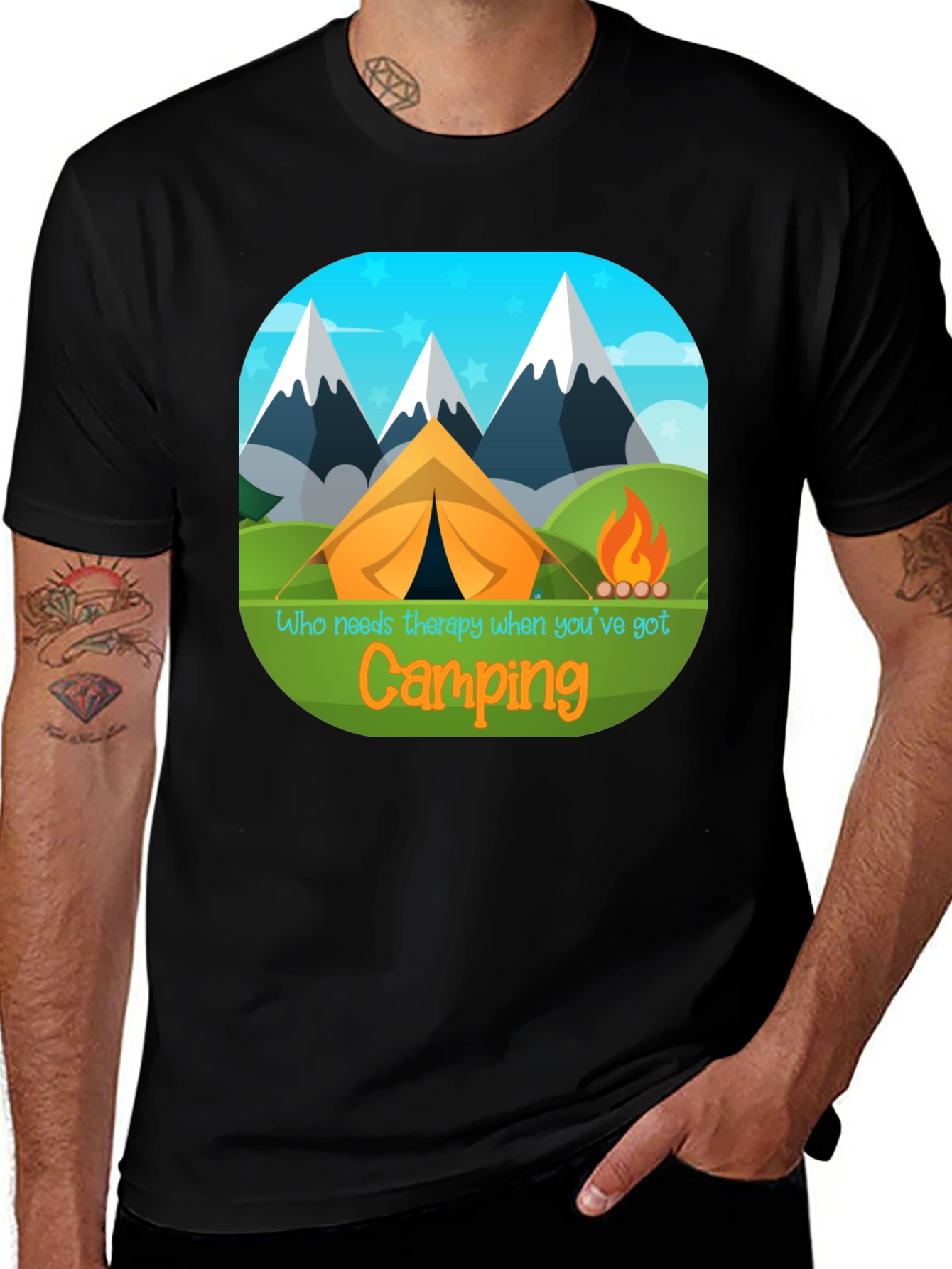 Camping Therapy T-Shirt - Mountain Tent Design