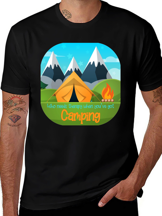 Camping Therapy T-Shirt - Mountain Tent Design
