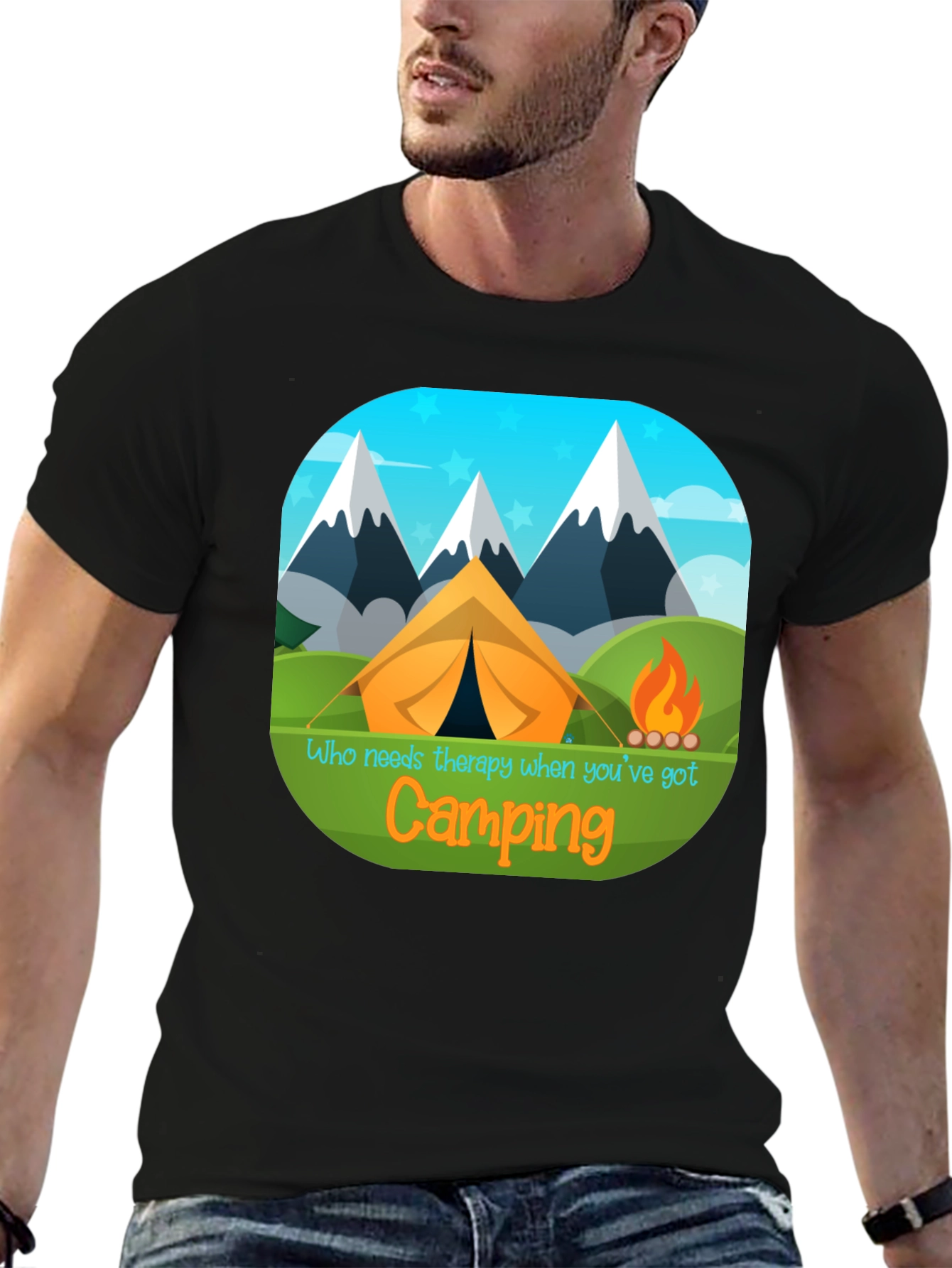 Camping Therapy T-Shirt - Mountain Tent Design