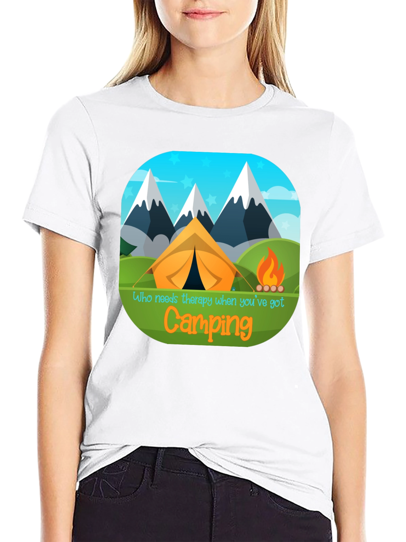 Camping Therapy T-Shirt - Mountain Tent Design