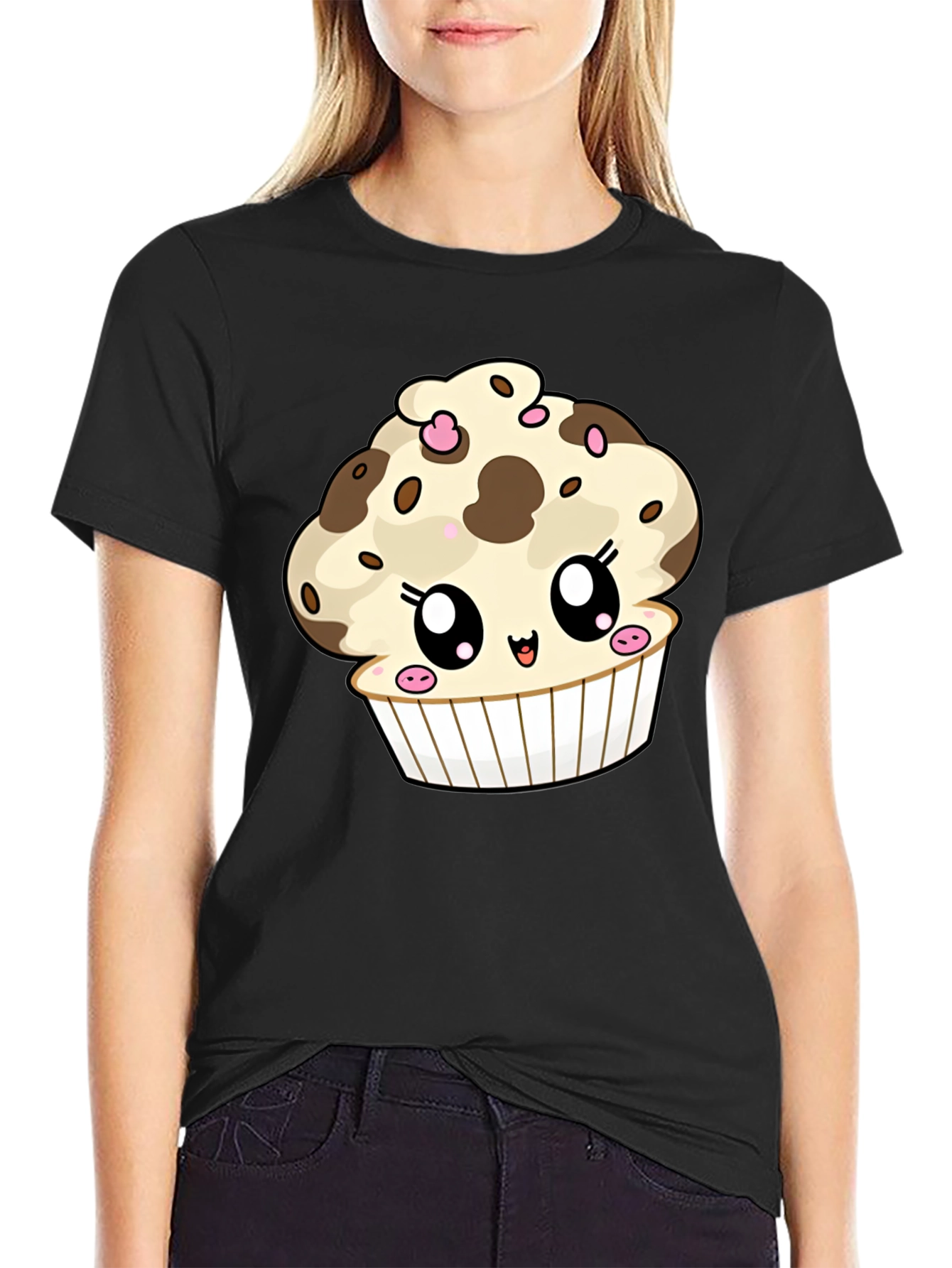 Cute Cupcake Graphic T-Shirt - Black