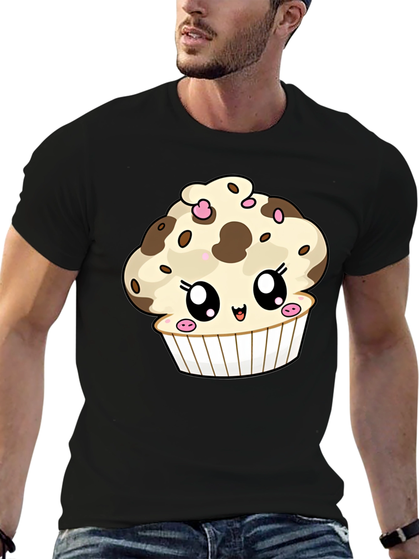 Cute Cupcake Graphic T-Shirt - Black
