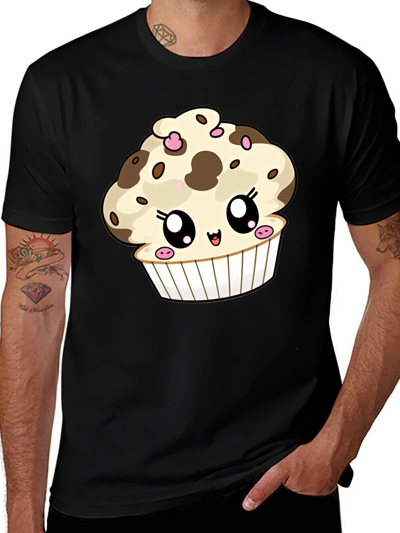 Cute Cupcake Graphic T-Shirt - Black