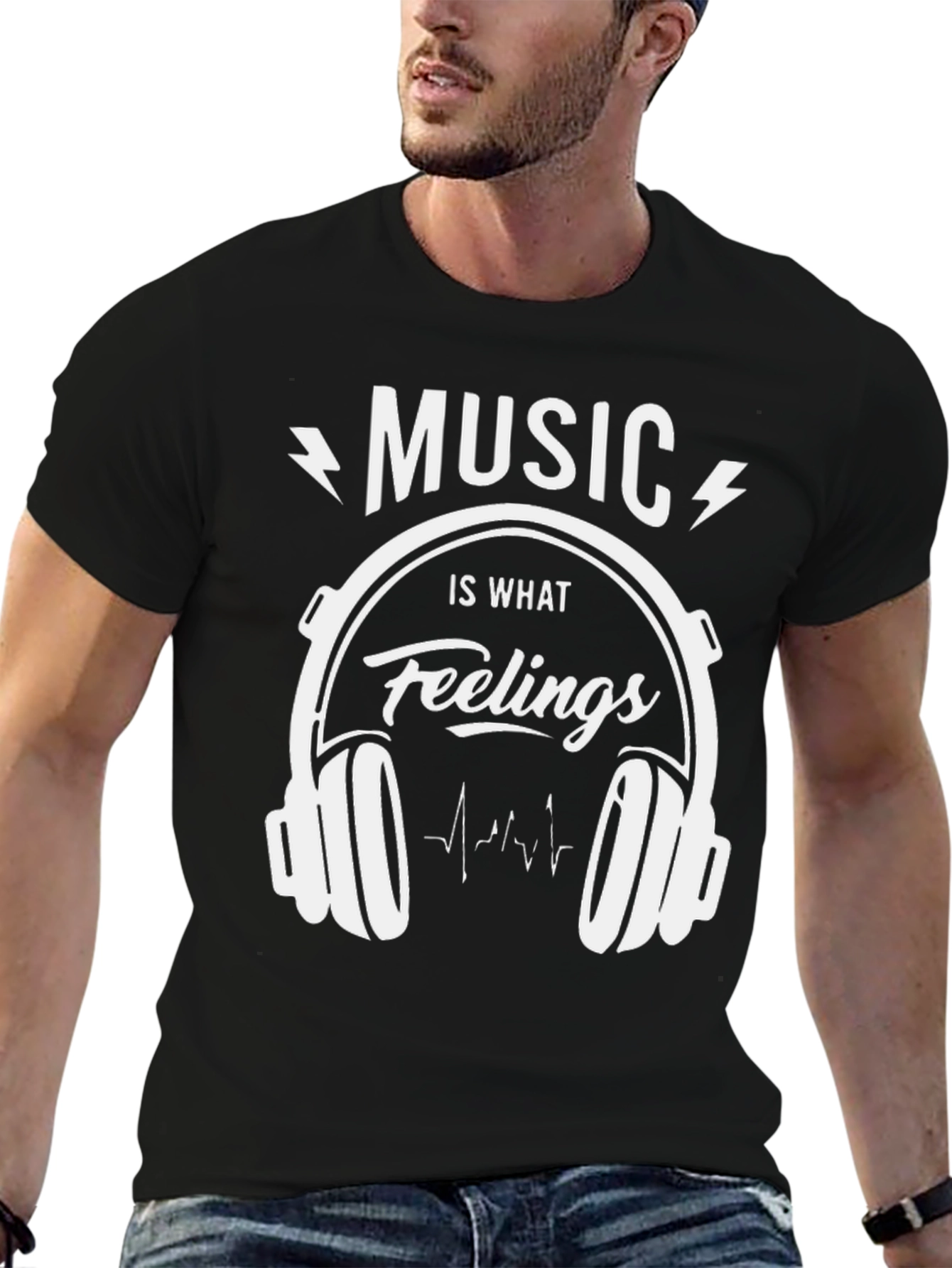 Music is What Feelings Sound Like Black T-Shirt