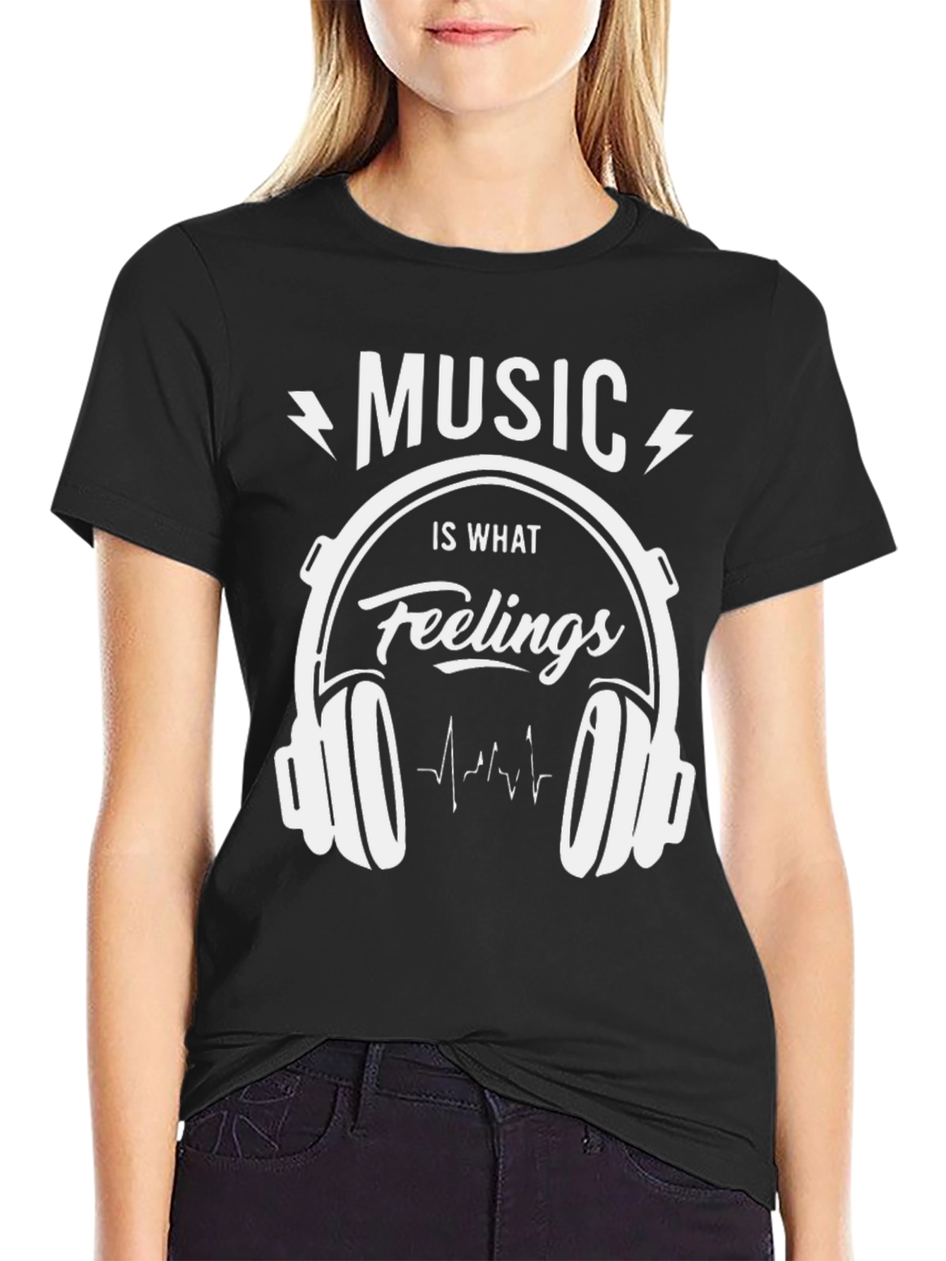 Music is What Feelings Sound Like Black T-Shirt